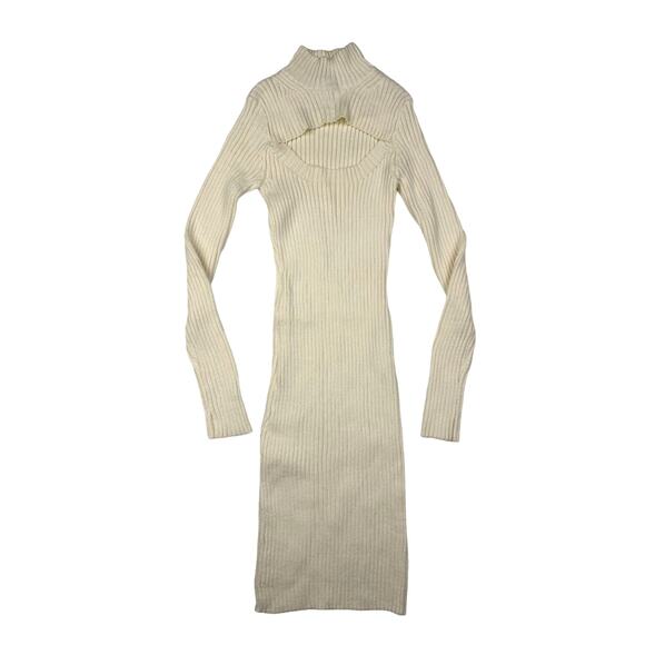 Windsor - Bliss Cut Out Rib Sweater Dress in Cream - Picture 1 of 4